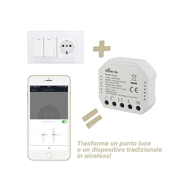 Acquista Modulo doppio switch da incasso 10A wifi hom-io domotica H...