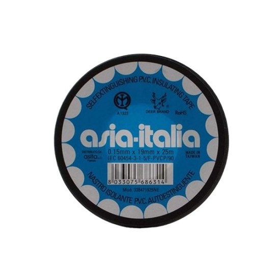 Acquista Nastro adesivo isolante PVC 25m nero 0,15x19mm ASIA Italia...