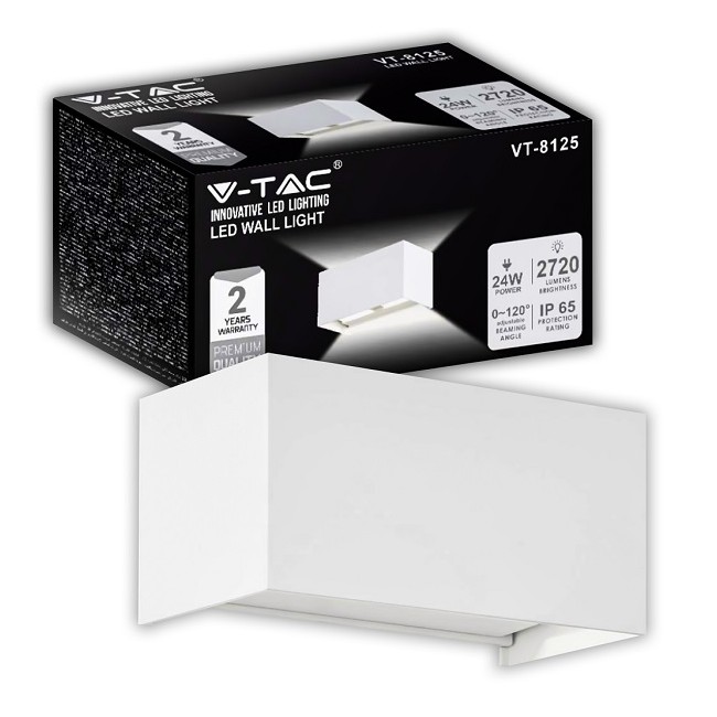 Acquista Lampada LED Da Muro V-TAC Rettangolare 24W 110LM/W con Dop...