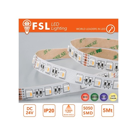 Acquista Striscia LED 5m IP20 5050 24V, 14W/m 60led/m RGB+W 3000K |...