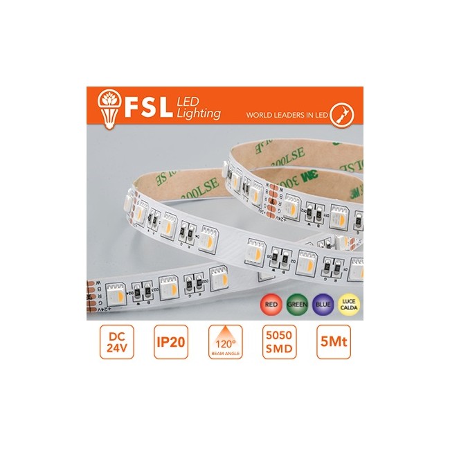 Acquista Striscia LED 5m IP20 5050 24V, 14W/m 60led/m RGB+W 3000K |...
