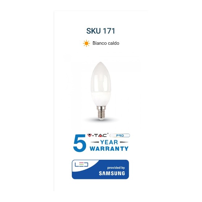 Acquista Lampadina LED 5,5W Chip Samsung E14 candela 3000K luce cal...