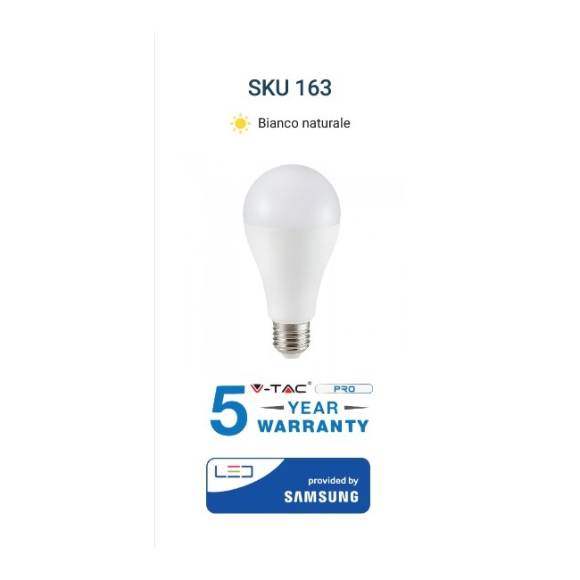Acquista Lampadina LED 15W Chip Samsung E27 A65 4000K luce naturale...