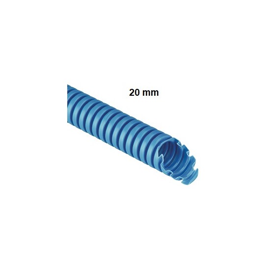 Tubo corrugato protettivo BLU in polipropilene (PP) diametro 20mm, equivalente doppia camera, confezione da100m