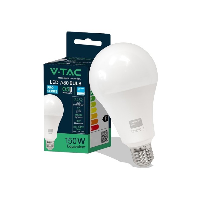 Acquista Lampadina LED 20W Chip Samsung E27 A80 4000K luce naturale...