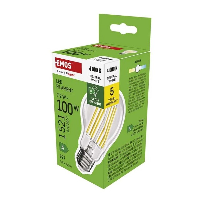 Acquista Lampadina LED FLM A60 7,2W(100W) 1521lm 4000K E27 NW A CLA...