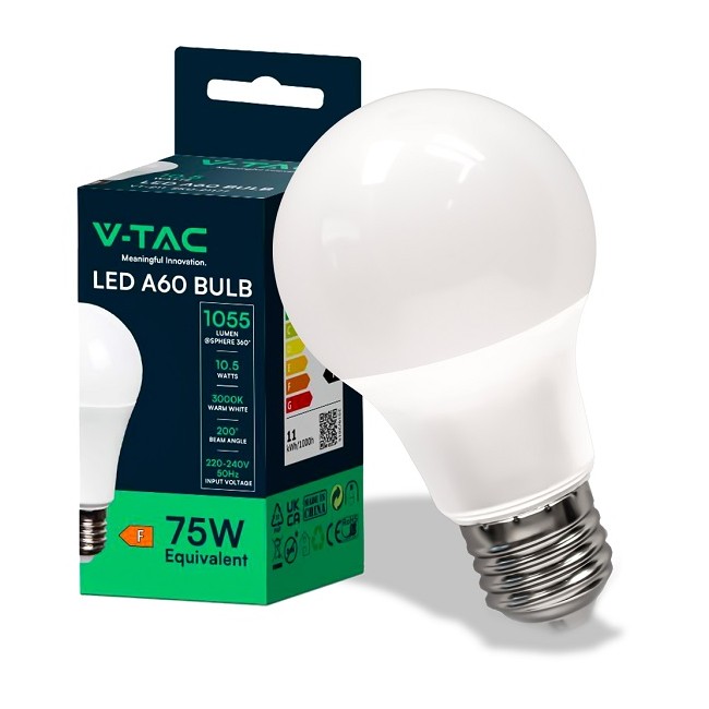 Acquista Lampadina LED V-TAC, bianco caldo, 10.5W - A60, 3000K E27 ...