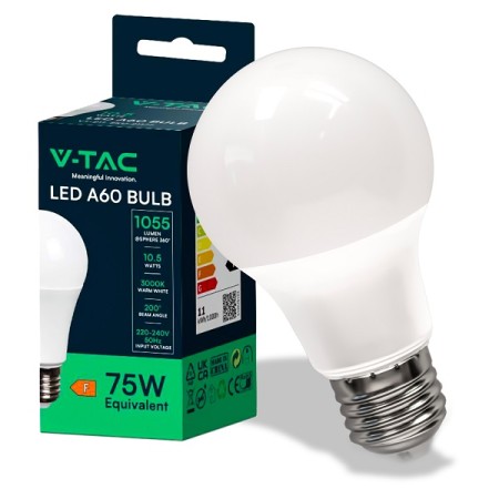 Acquista Lampadina LED V-TAC, bianco caldo, 10.5W - A60, 3000K E27 ...