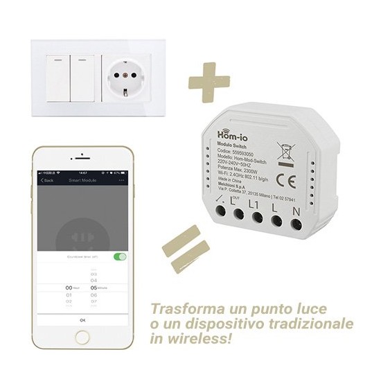 Acquista Modulo doppio switch da incasso 10A wifi hom-io domotica H... 2