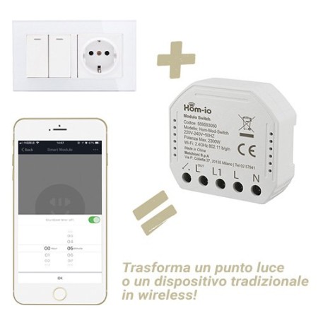 Acquista Modulo doppio switch da incasso 10A wifi hom-io domotica H...