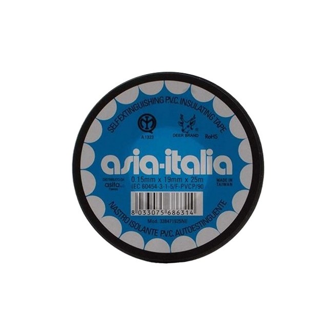Acquista Nastro adesivo isolante PVC 25m nero 0,15x19mm ASIA Italia...