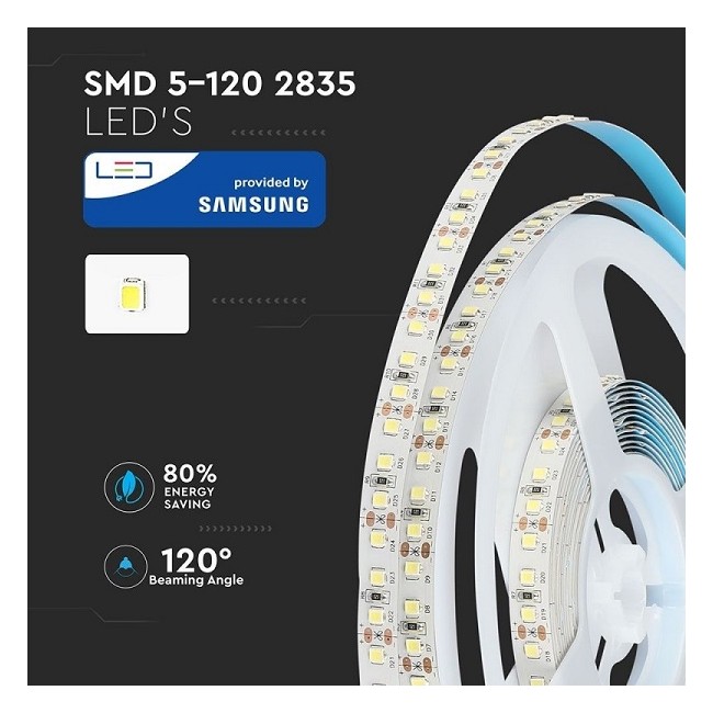 Acquista Strip LED Samsung SMD2835 12W/m 5m 120 LED/m 12V 4000K IP2...