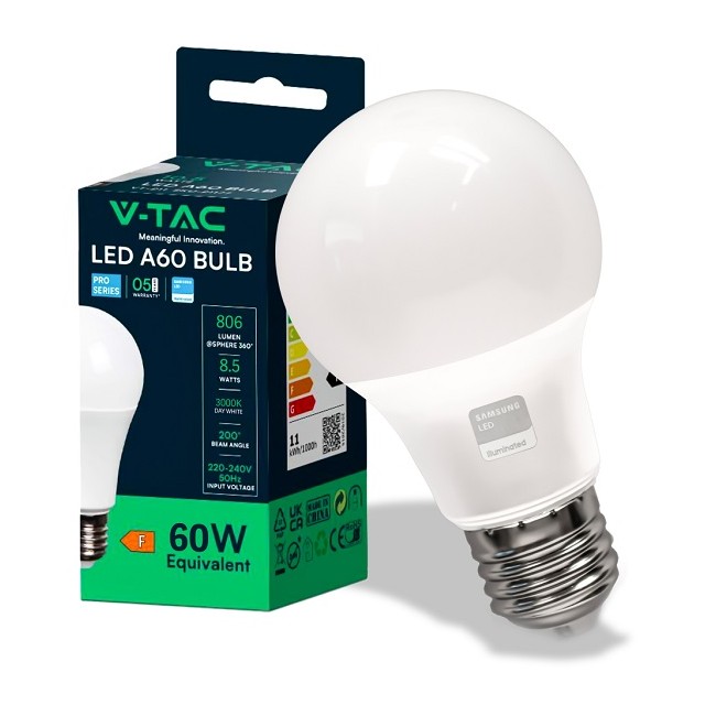Acquista V-TAC Lampadina LED E27 8,5W A60 4000K | Tiesseelettronica...