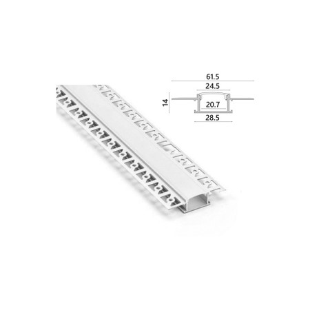 Profilo alluminio ad incasso per cartongesso con copertura opaca - Dimensione 61,5x14x2000 mm