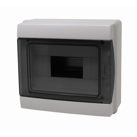 Centralino da parete con portello fumè IP65 8 moduli, grigio, 200x180x105 mm