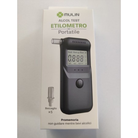 Etilometro portatile a batteria per Alcol Test con display LCD e n.5 boccagli
