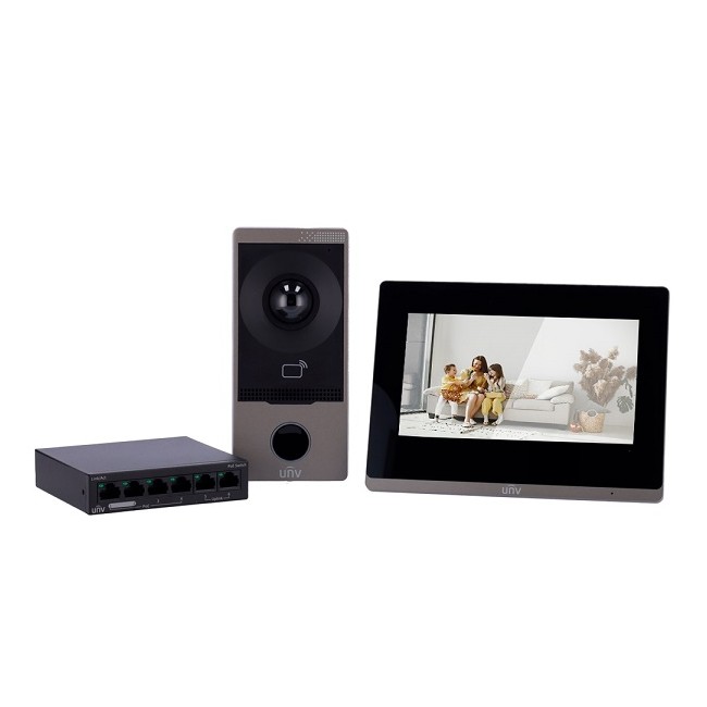 Kit videocitofonico tecnologia P2P IP e WiFi Include postazione esterna e monitor Lettore MF PoE montaggio a parete