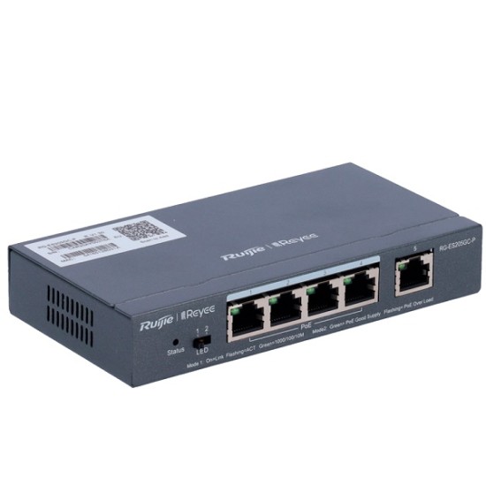 Reyee Switch PoE Cloud Managed 4 porte PoE 802.3af/at + 1 Uplink RJ45 30W per porta 802.3af/at / Massimo 54W VLAN/Port Isolatio