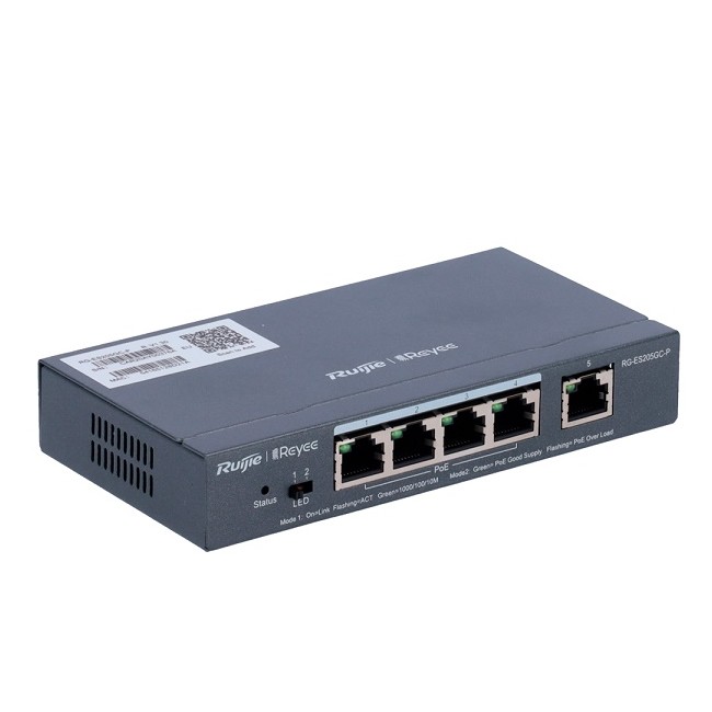 Reyee Switch PoE Cloud Managed 4 porte PoE 802.3af/at + 1 Uplink RJ45 30W per porta 802.3af/at / Massimo 54W VLAN/Port Isolatio
