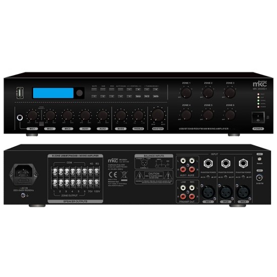 Amplificatore PA da 350W a 6 zone con USB/BT/FM-DAB+, mod. MK3506D+
