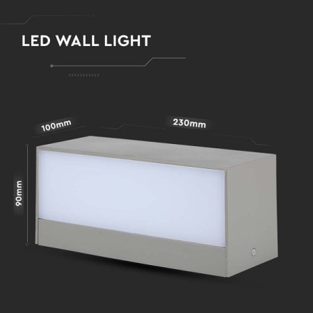 Lampada LED da Muro Rettangolare 12W Doppio Fascio Luminoso Colore Grigio 4000K IP65
