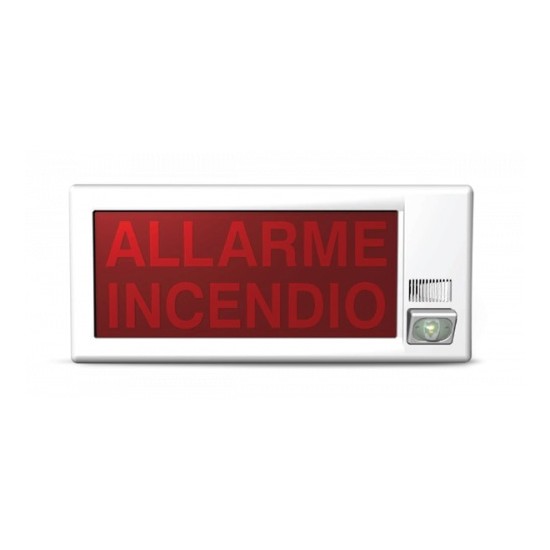 Targa ottico-acustica completa di modulo indirizzamento con isolatore - 240 indirizzi - 92dB(A)@1m. Serigrafia "ALLARME INCENDI