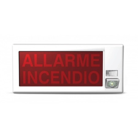 Targa ottico-acustica completa di modulo indirizzamento con isolatore - 240 indirizzi - 92dB(A)@1m. Serigrafia "ALLARME INCENDI