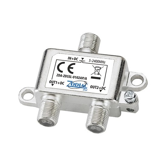 Divisore da interno esteso TV/SAT, 1 IN - 2 OUT, Fequenza 5-2400Mhz, con connettori F - ZDA-ZDSSL-0102AP-A