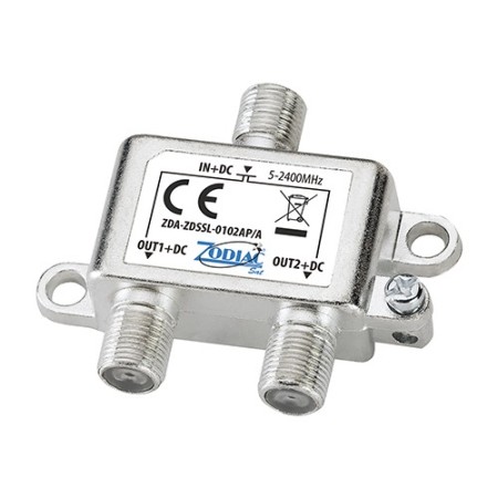 Divisore da interno esteso TV/SAT, 1 IN - 2 OUT, Fequenza 5-2400Mhz, con connettori F - ZDA-ZDSSL-0102AP-A