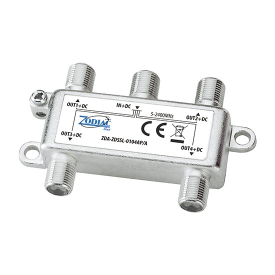 Divisore da interno esteso TV/SAT, 1 IN - 4 OUT, Fequenza 5-2400Mhz, con connettori F - ZDA-ZDSSL-0104AP-A