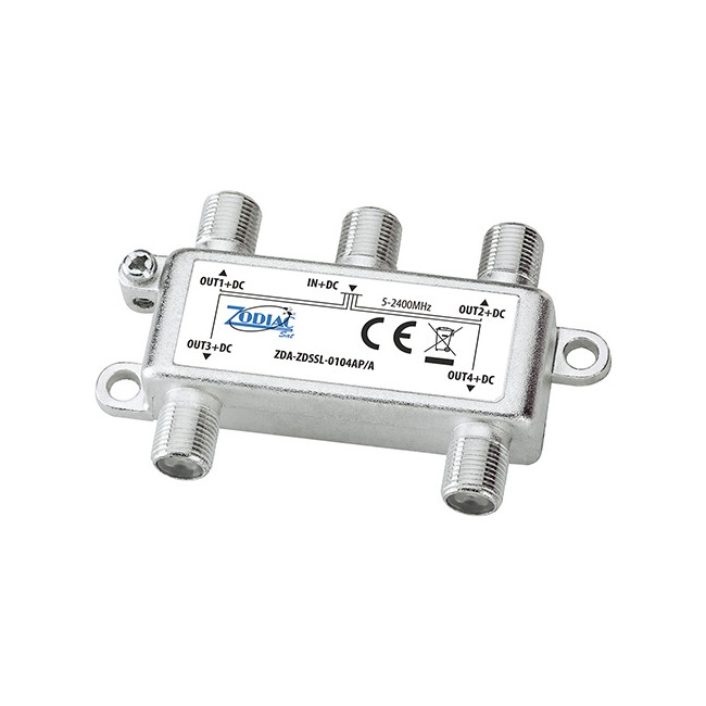 Divisore da interno esteso TV/SAT, 1 IN - 4 OUT, Fequenza 5-2400Mhz, con connettori F - ZDA-ZDSSL-0104AP-A