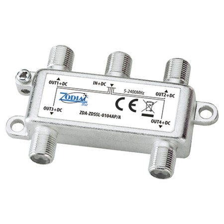 Divisore da interno esteso TV/SAT, 1 IN - 4 OUT, Fequenza 5-2400Mhz, con connettori F - ZDA-ZDSSL-0104AP-A