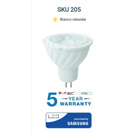 Faretto LED 6,5W Chip Samsung MR16 4000K luce naturale 12V 110° apertura