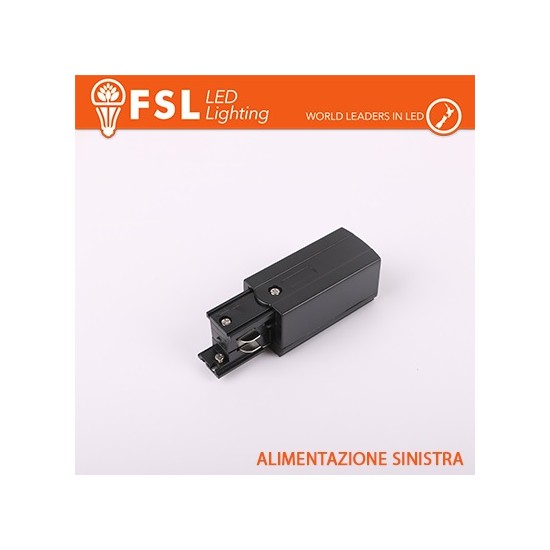 Testata di alimentazione SINISTRA per binario trifase NERO - EUROTRACK