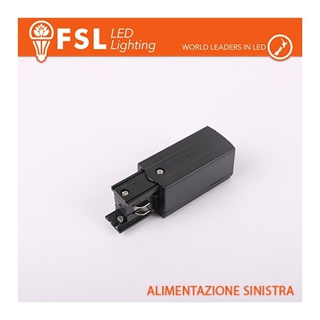 Testata di alimentazione SINISTRA per binario trifase NERO - EUROTRACK