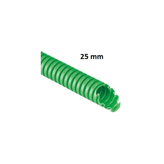 Tubo corrugato protettivo VERDE in polipropilene (PP) diametro 25mm, equivalente doppia camera, confezione da100m