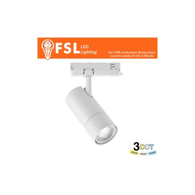 Proiettore a Binario Trifase BIANCO con potenza selezionabile 25/30/35W e zoomabile - 3CCT - EUROTRACK
