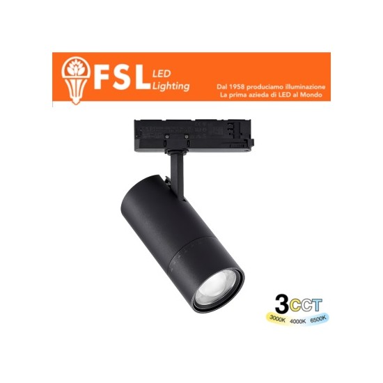 Proiettore a Binario Trifase NERO con potenza selezionabile 25/30/35W e zoomabile - 3CCT - EUROTRACK
