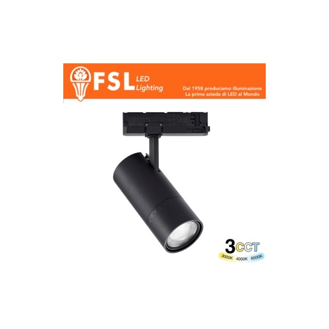 Proiettore a Binario Trifase NERO con potenza selezionabile 25/30/35W e zoomabile - 3CCT - EUROTRACK