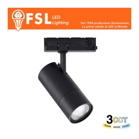 Proiettore a Binario Trifase NERO con potenza selezionabile 25/30/35W e zoomabile - 3CCT - EUROTRACK