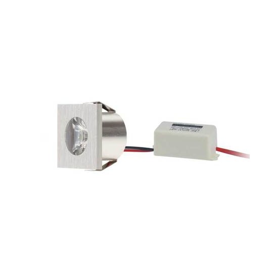 Faretto quadrato bianco 1x1W, 3000K, 45°, 230Vac, IP20