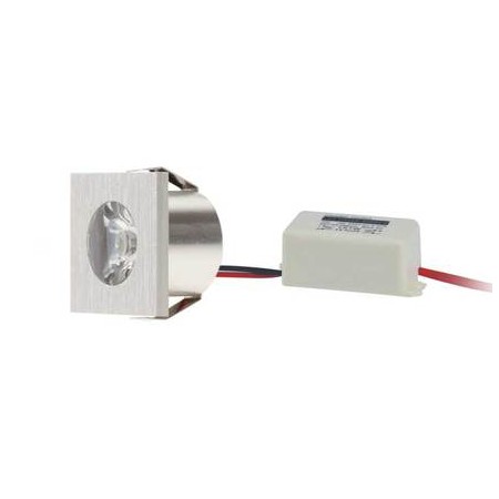 Faretto quadrato in alluminio spazzolato 1x1W, 4000K, 45°, 230Vac, IP20