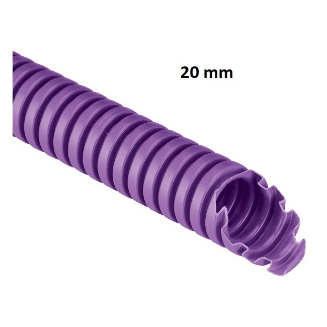 Tubo corrugato protettivo LILLA in polipropilene (PP) diametro 20mm, equivalente doppia camera, confezione da100m