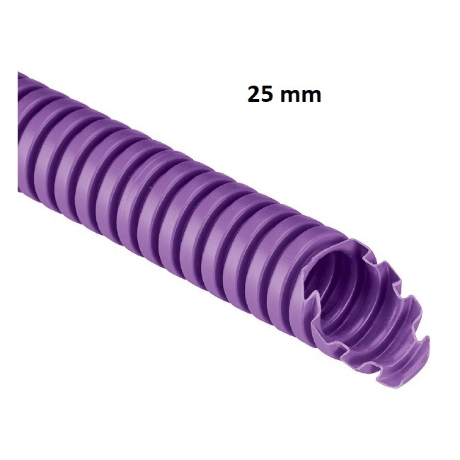 Tubo corrugato protettivo LILLA in polipropilene (PP) diametro 25mm, equivalente doppia camera, confezione da100m