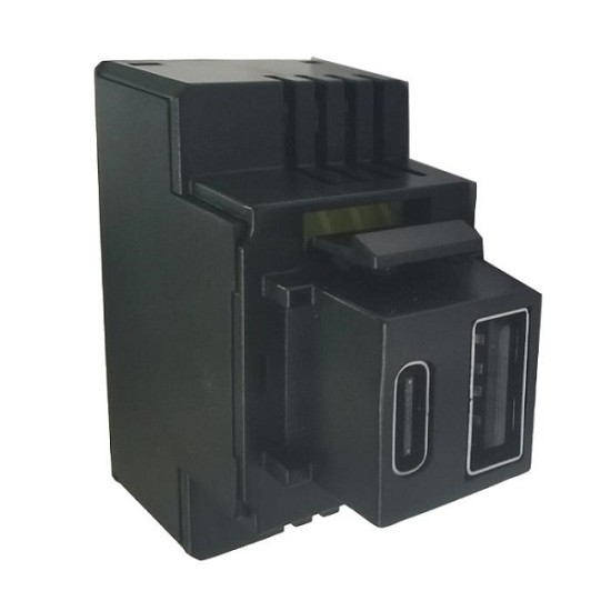 Alimentatore da incasso KEYSTONE compatto, 1 presa USB A+C 3A, 20W PD - NERO