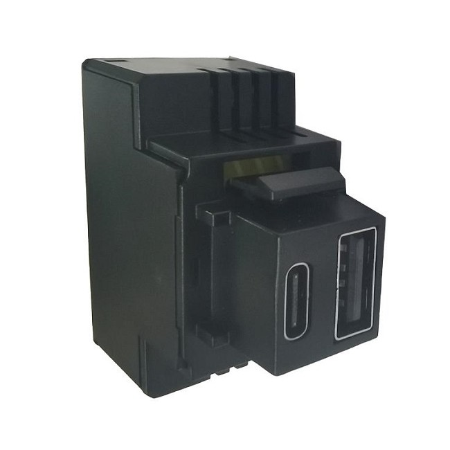 Alimentatore da incasso KEYSTONE compatto, 1 presa USB A+C 3A, 20W PD - NERO