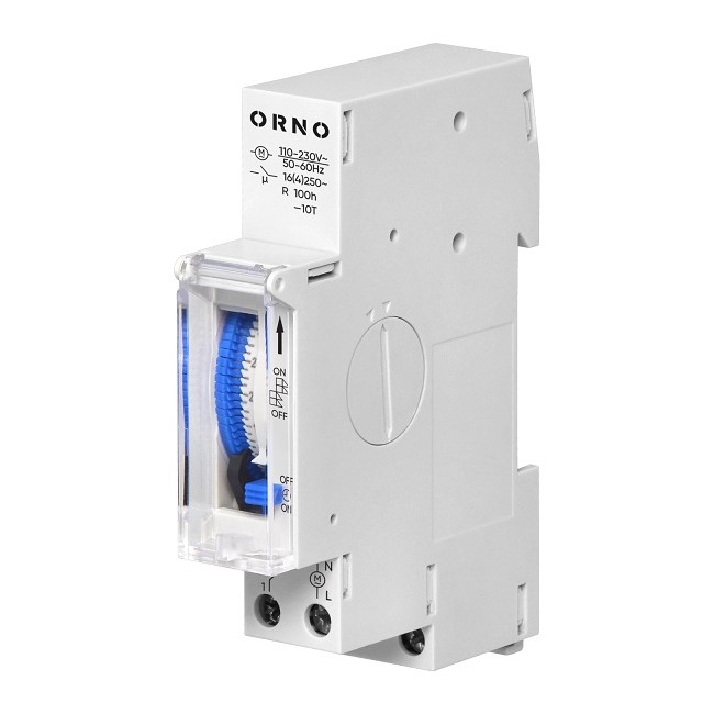 Interruttore orario meccanico batteria 24 ore (Min. 15 minuti) 230 Vac - Riserva 100 ore - 1 DIN