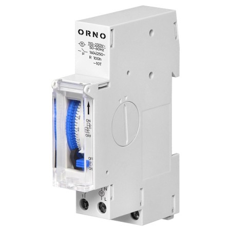 Interruttore orario meccanico batteria 24 ore (Min. 15 minuti) 230 Vac - Riserva 100 ore - 1 DIN
