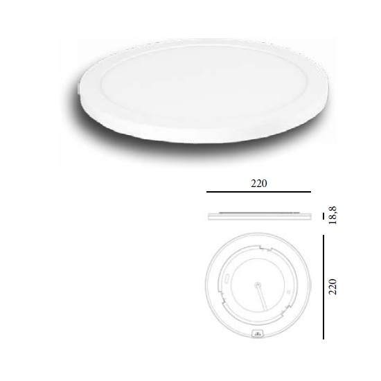 Plafoniera LED tonda 18W luce calda/naturale/fredda selezionabile 1440lm diametro 220mm