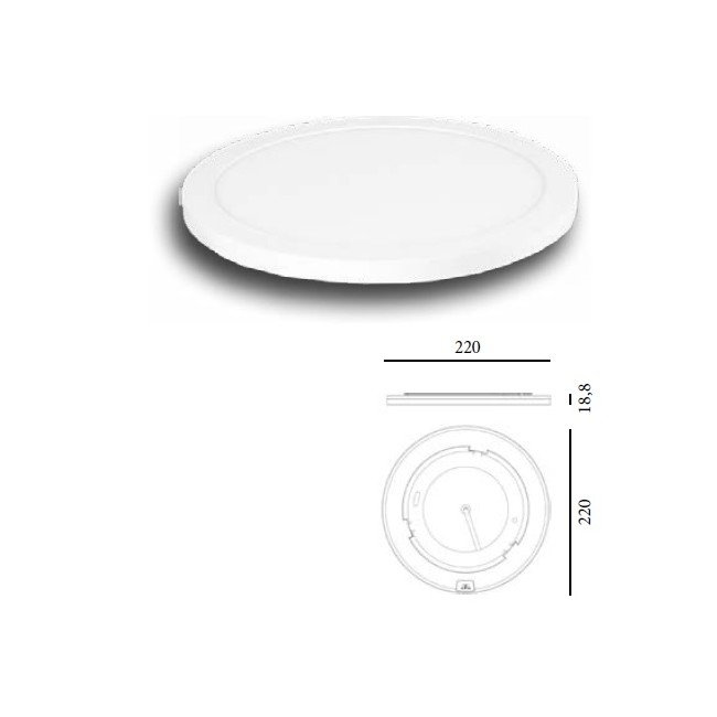 Plafoniera LED tonda 18W luce calda/naturale/fredda selezionabile 1440lm diametro 220mm